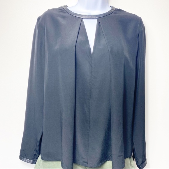 CLUB MONOCO Silk with Leather Trim Keyhole Blouse Top - Picture 1 of 10